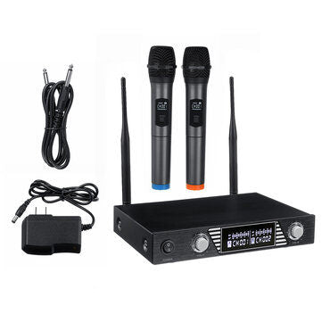 Wireless Microphone System Dual Handheld 2 x Mic Cordless Microphone Outdoor Vocal Karaoke Receiver System Receiver