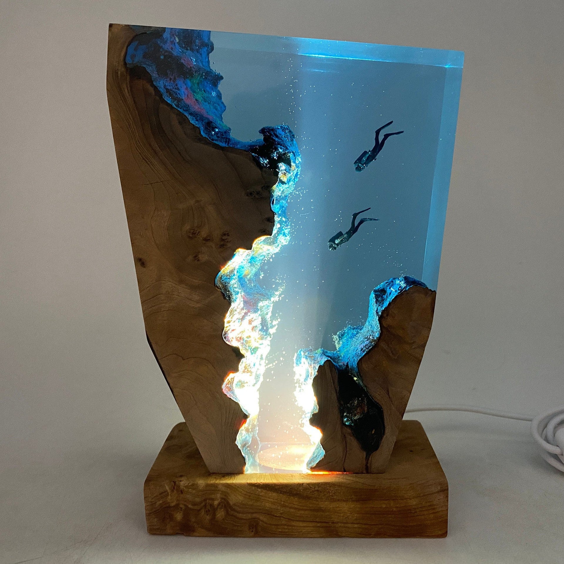 Diver Night Light Scuba Diving Deep Sea Exploration Wood Lamp Free Diving Unique Decoration Gift Christmas Gift