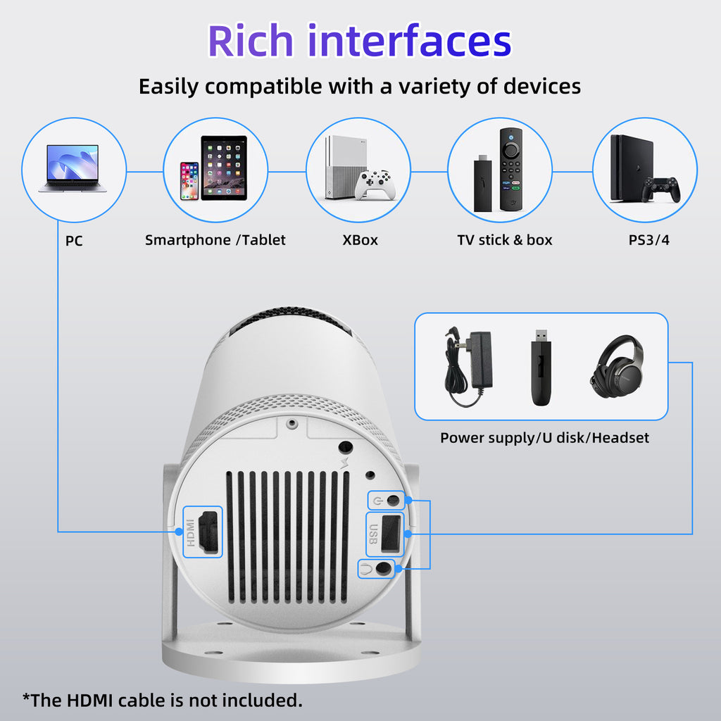 Factory Direct Supply Projector For Home High-Definition High-Brightness Portable Projector Supports Mobile Power Supply