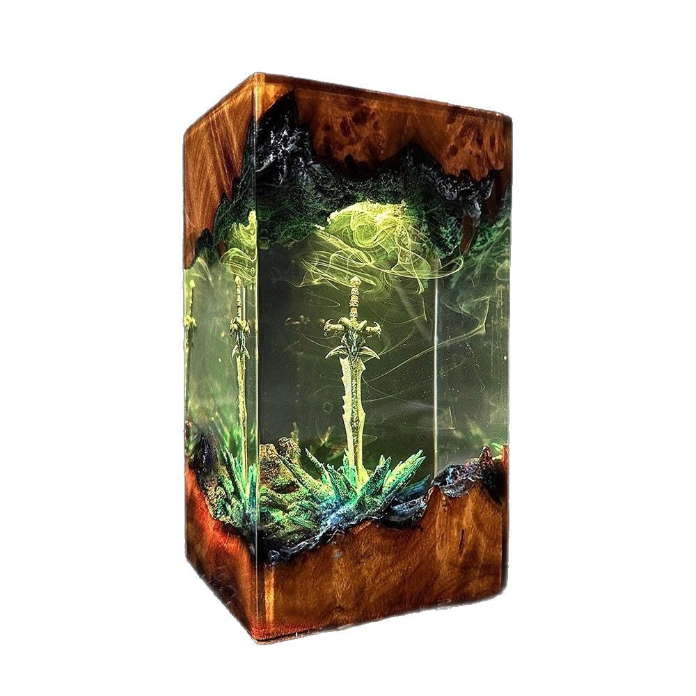 Magic Series Solid Wood Resin Night Light Magic Sword Art Night Light Game Lovers Gifts Christmas Gifts