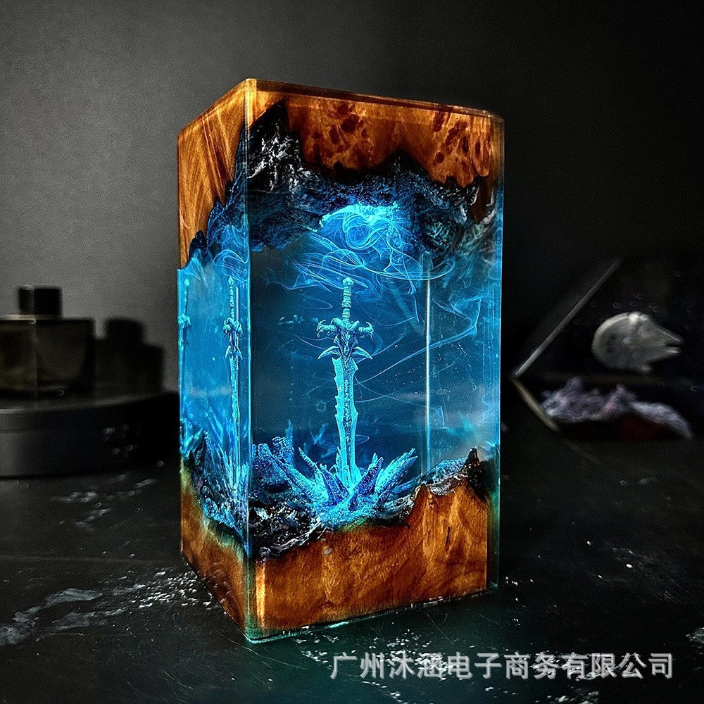 Magic Series Solid Wood Resin Night Light Magic Sword Art Night Light Game Lovers Gifts Christmas Gifts