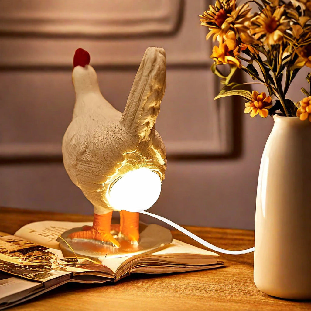 Resin Cross-border New Product Artificial White Egg-laying Chicken Decoration New And Unique Night Light Bedroom Home Furnishings Decoration