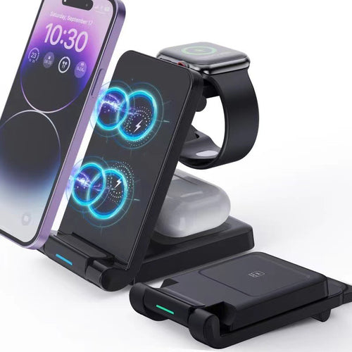 New Folding Wireless Charging Three-In-One Stand, Wireless Charging For Mobile Phones, Watches And Earphones, Small Size