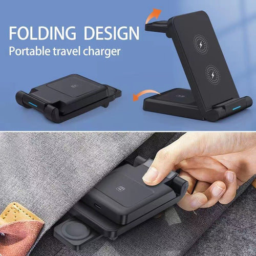 New Folding Wireless Charging Three-In-One Stand, Wireless Charging For Mobile Phones, Watches And Earphones, Small Size