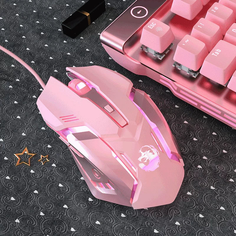 Pink Mouse Wired Wireless Girl Cute Game Mechanical Electric Competition Computer Notebook