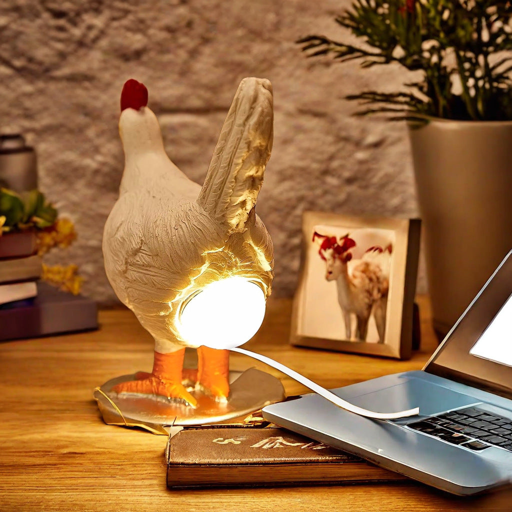 Resin Cross-border New Product Artificial White Egg-laying Chicken Decoration New And Unique Night Light Bedroom Home Furnishings Decoration