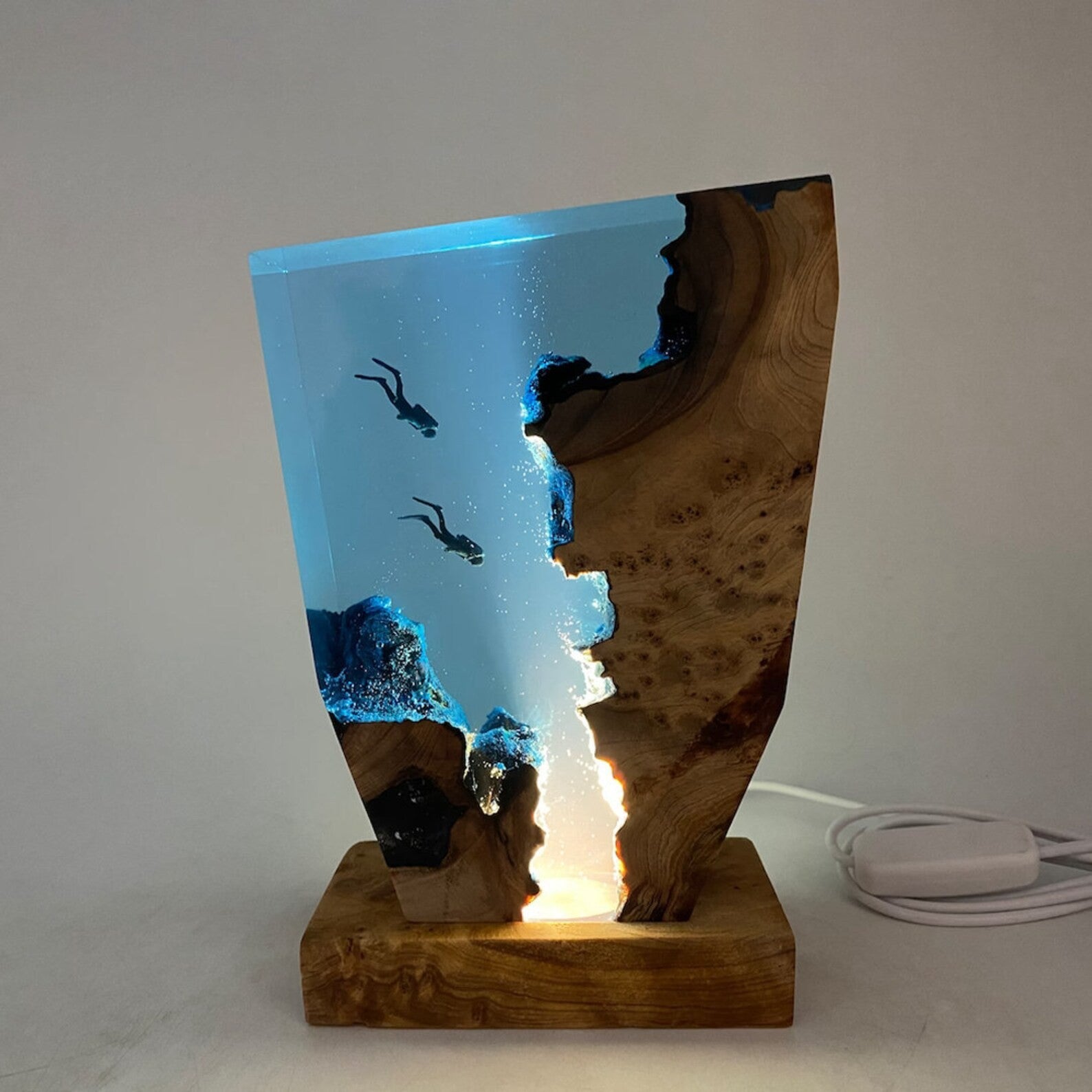 Diver Night Light Scuba Diving Deep Sea Exploration Wood Lamp Free Diving Unique Decoration Gift Christmas Gift