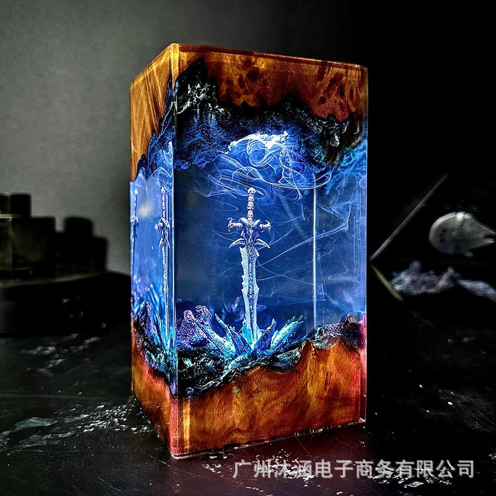 Magic Series Solid Wood Resin Night Light Magic Sword Art Night Light Game Lovers Gifts Christmas Gifts